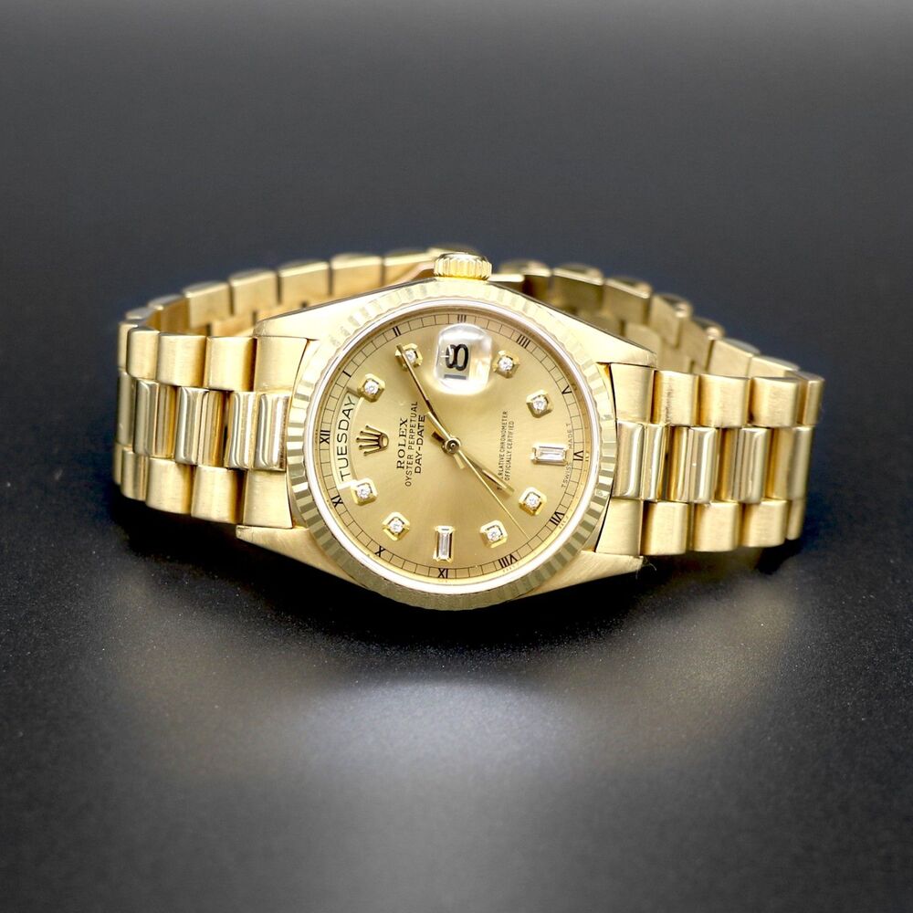 Rolex Vintage President 18K Yellow Gold Diamond Dial Day-Date 36mm Watch